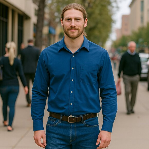 Stafford Blue Long Sleeve Pinstripe Shirt Neck 15.5 - Picture 2 of 8